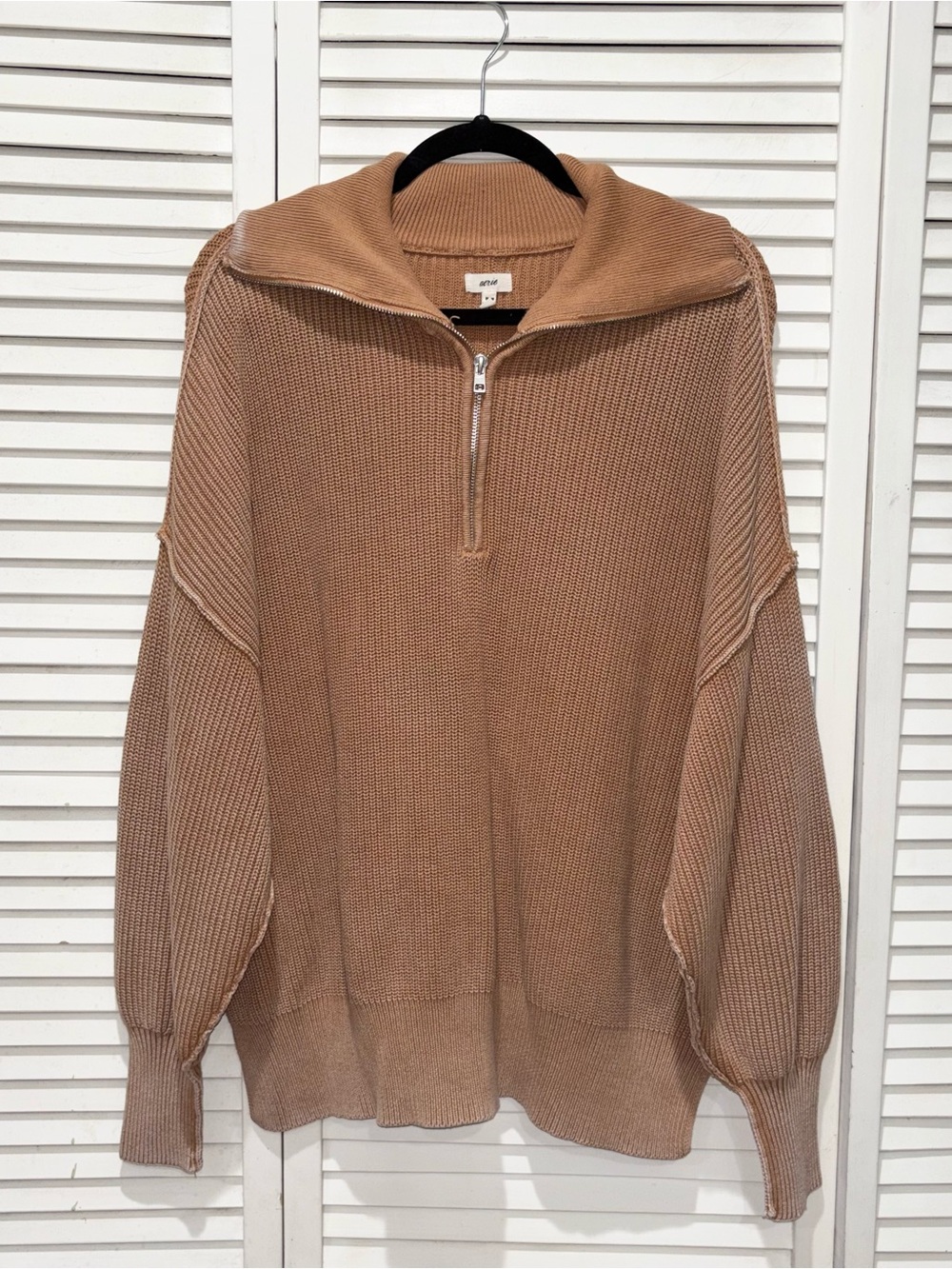 American Eagle Light Brown Camel Half-Zip Knit Sweater